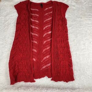 Maurices Red Cardigan Boho Cottagecore Holiday Open Front Crochet Sleeveless  M